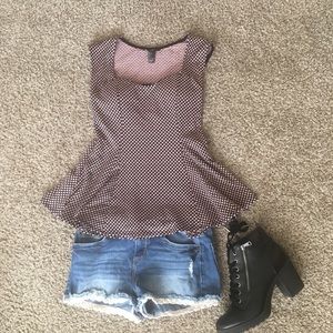 Forever 21 Fanned Pink and Black Dotted Shirt